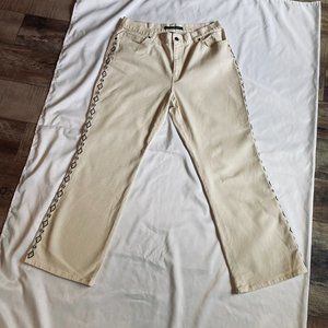 Lauren Jeans Co. Ralph Lauren Southwest Boho Sides Beaded Ivory Denim Women 8